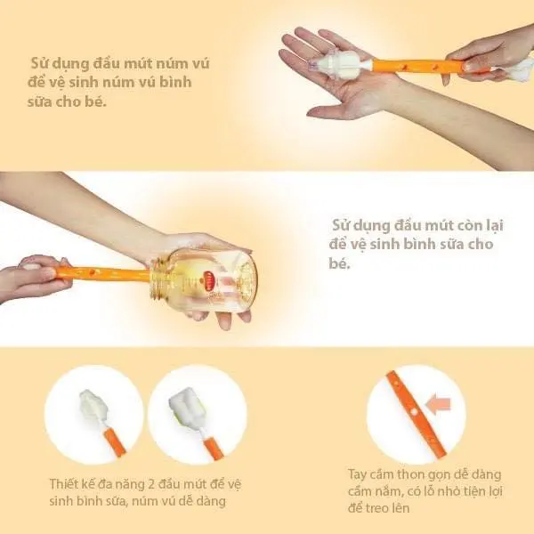 Cọ rửa bình sữa đa năng 2 đầu hoặc 1 đầu mút xốp 1