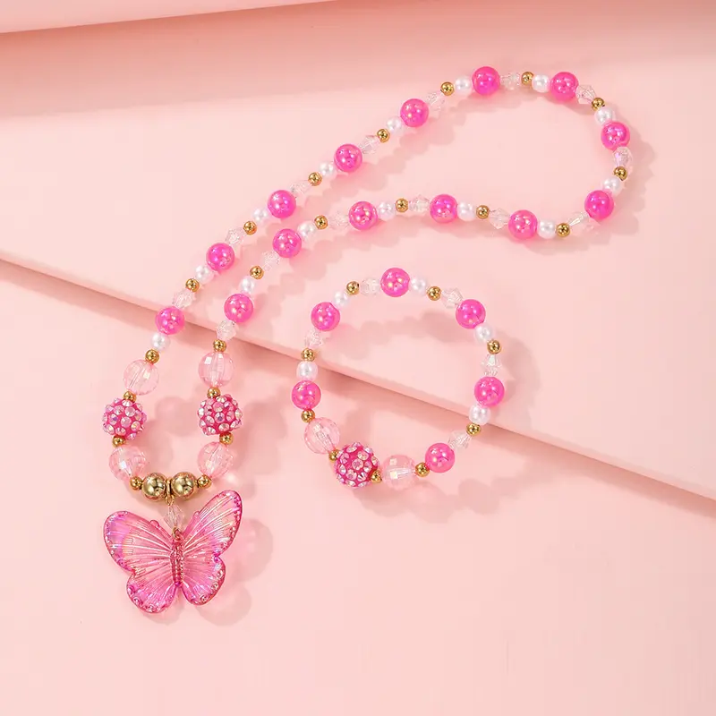 Vòng Cổ Pha Lê Cho Trẻ Em, Bán Chạy, Vòng Tay Công Chúa Cho Bé Gái, Bộ Trang Sức Ngọc Trai, Vòng Tay Bướm Hoạt Hình, Phụ Kiện, 1 Cái 1