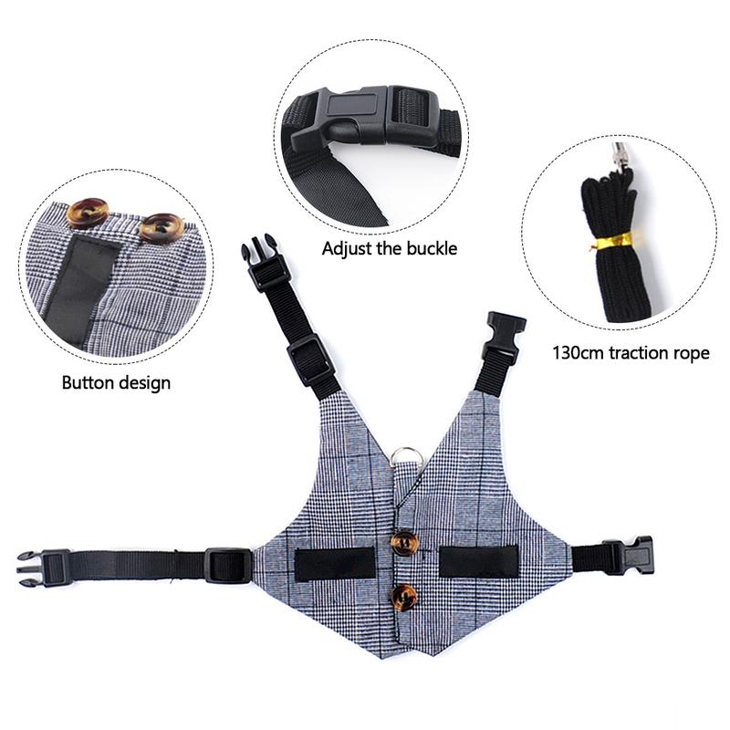 Product Introduction of Rabbits Suit Vest Small Pet Gray Plaid Harness Adjustable Breathable Rabbit Chest Strap Outdoor Pet Vest with Pulling Rope S/M/L 18