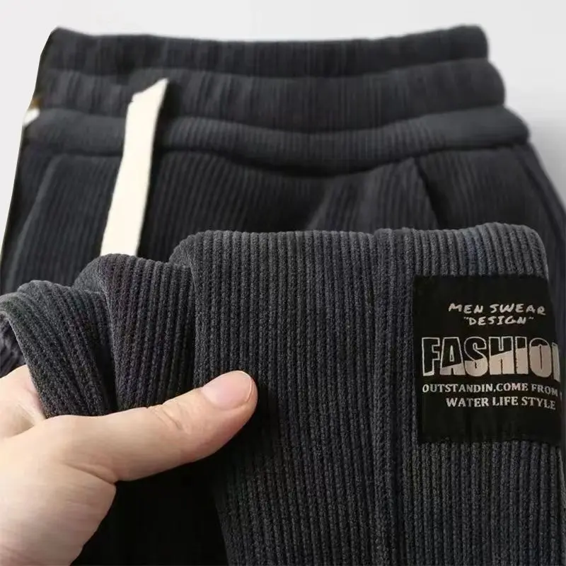 Quần Jogger Dáng Rộng Cho Nam, Phong Cách Mùa Thu, Quần Nỉ, Dễ Phối Đồ Quần Thường Ngày Vải Nhung Kẻ, Quần Thể Thao Mỏng, Quần Dài
