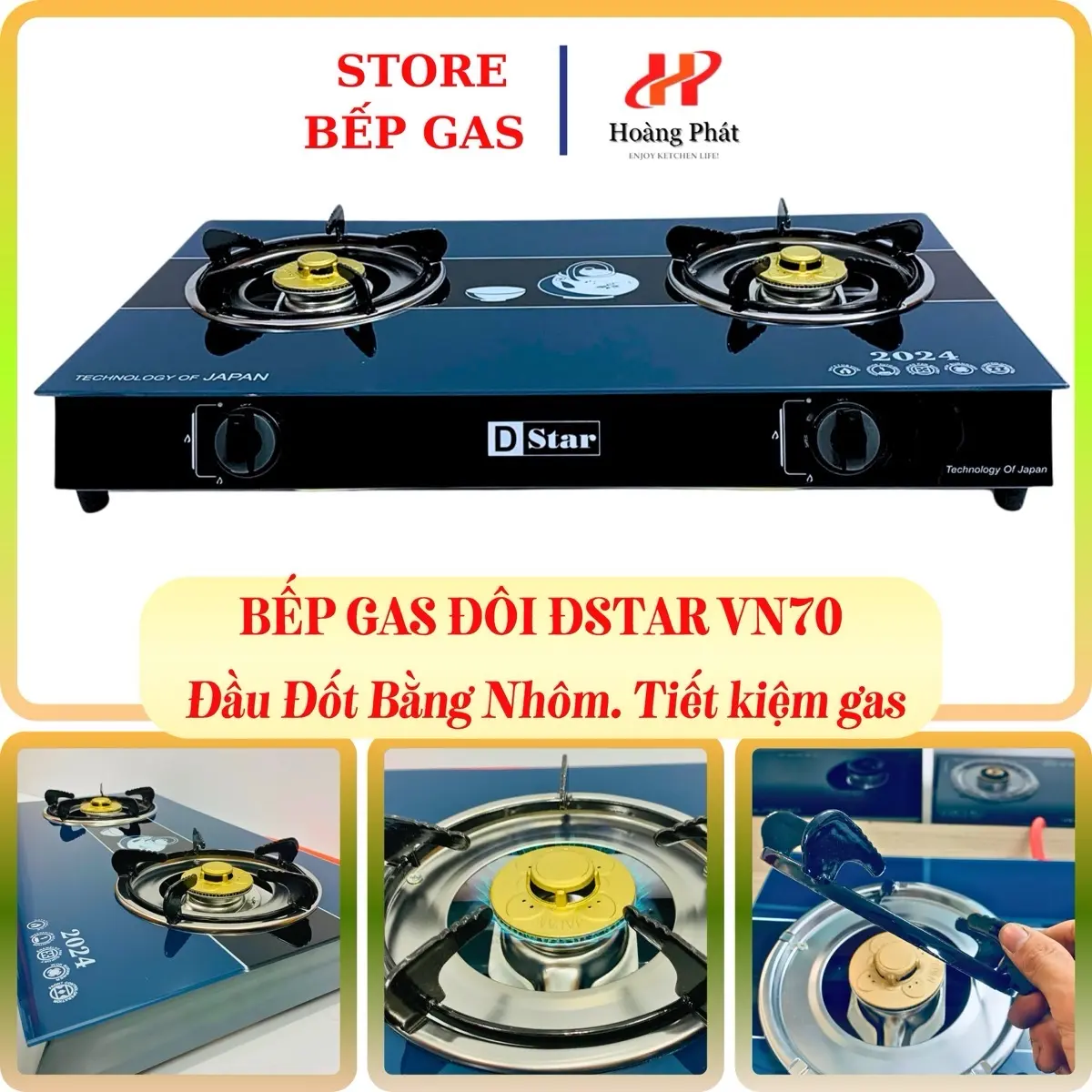 Bếp Gas Đôi Mặt kính Dương Kiềng Lực Cao Cấp Tiết Kiệm Gas DSTAR [VN70]