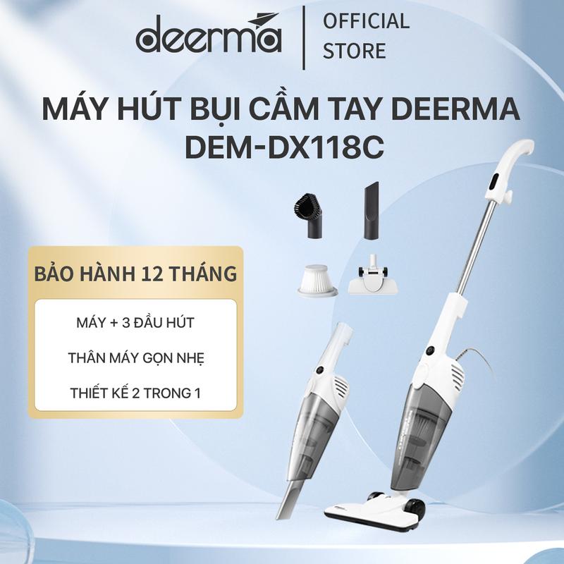Máy hút bụi cầm tay Deerma DX118C màu xám vệ sinh hút bụi 2 trong 1 đa năng phiên bản quốc tế - Bảo hành 12 tháng