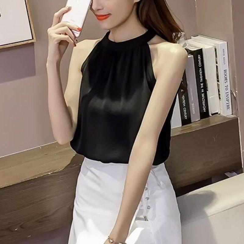 Áo 2 Dây Cổ Yếm Nữ Mặc Trong Vest, Blazer Chất Lụa Satin Mịn Đỏ