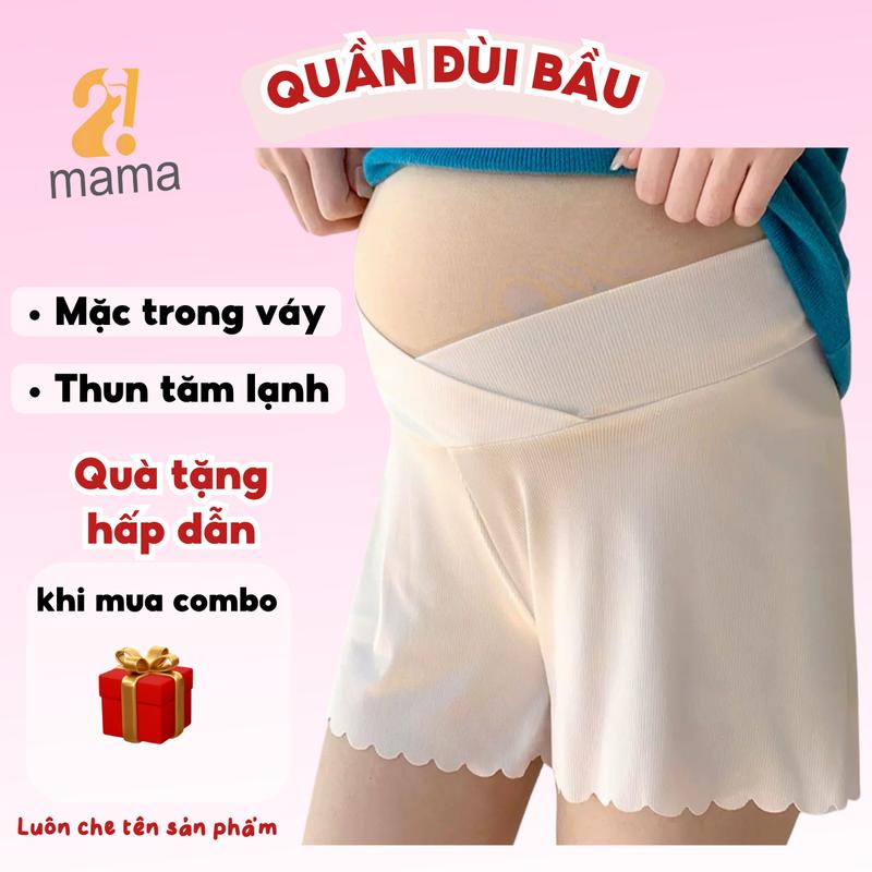 2202 Quần đùi bầu mặc trong váy 2mama chất Thun Tăm Lạnh thiết kế cạp chéo ôm bụng bầu đẹp cao cấp
