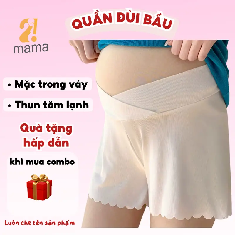 (2202) Quần đùi bầu mặc trong váy 2mama chất Thun Tăm Lạnh thiết kế cạp chéo ôm bụng bầu đẹp cao cấp