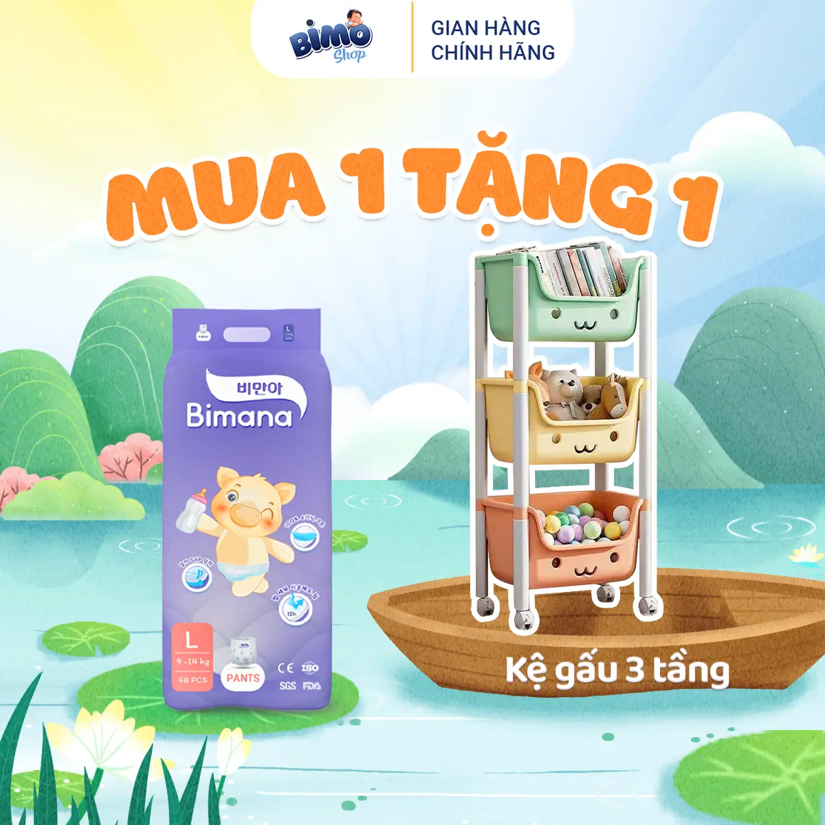 (1BM) [HOT] Combo 1 Bịch Tã/ Bỉm BIMANA HÀN QUỐC Thấm Hút Nhanh, Mỏng Nhẹ, Êm Ái Cho Bé