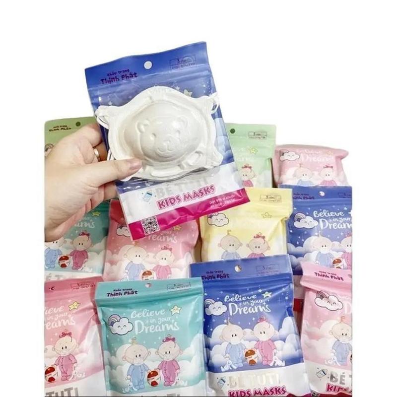 Combo 5 túi 15 cái Khẩu trang cho bé sơ sinh 6 tháng-3 tuổi, khẩu trang gấu Bé Tuti Kids Mask Thịnh Phát, 4 lớp kháng khuẩn 99%, cotienshop87