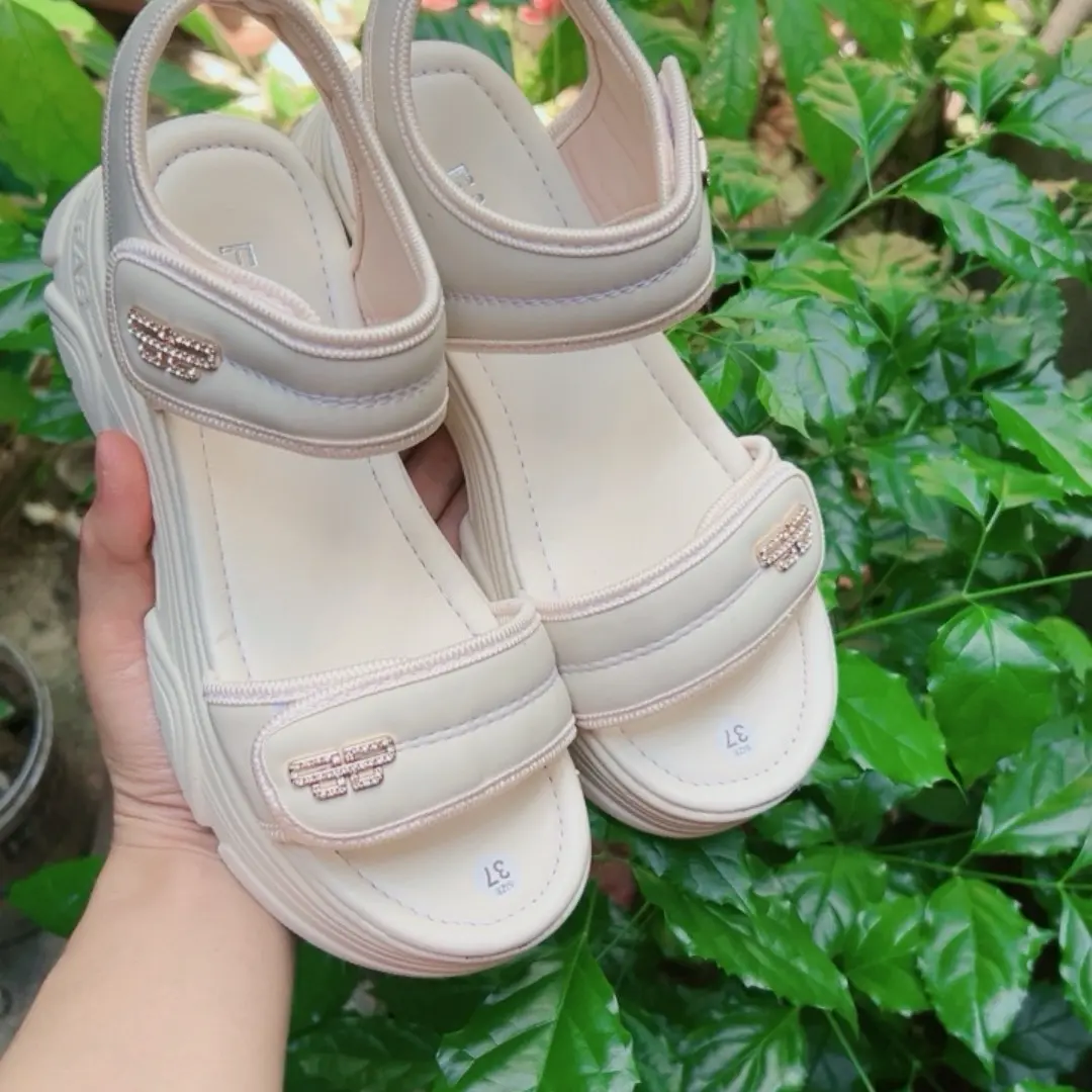 Dép sandal nữ quai ngang điều chỉnh được, đế cao 5cm - GiàY - DéP Shoes Nhung Quai Chéo