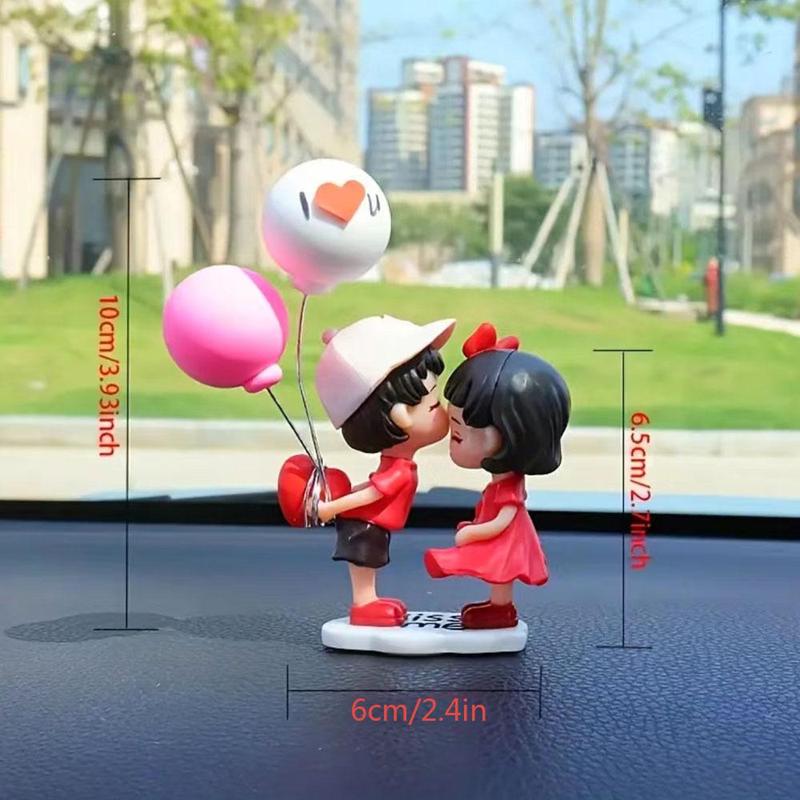 Cartoon Couple Design Car Decoration, Cute Balloon Couple Car Ornament with 4 Sticker, Car Dashboard Ornaments, Car Interior Accessories for Women & Girls 2