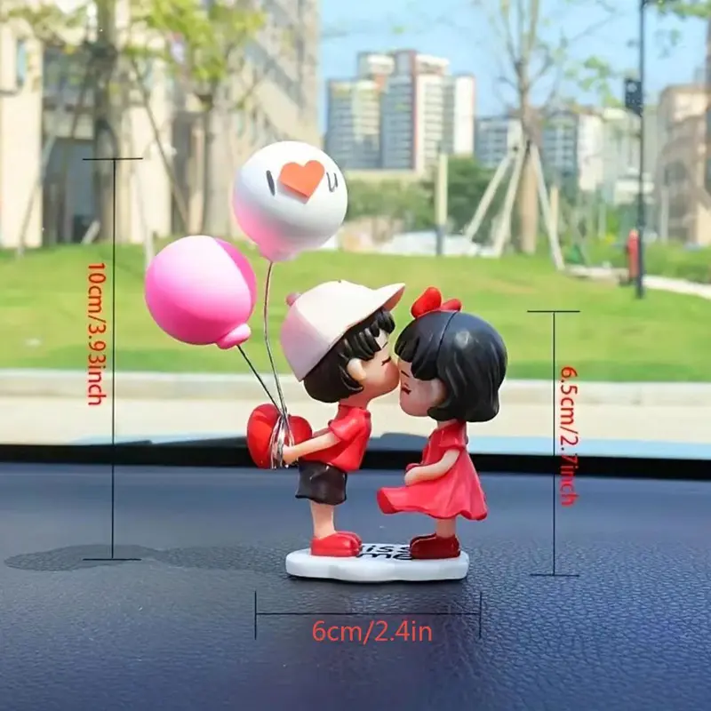 Cartoon Couple Design Car Decoration, Cute Balloon Couple Car Ornament with 4 Sticker, Car Dashboard Ornaments, Car Interior Accessories for Women & Girls 1