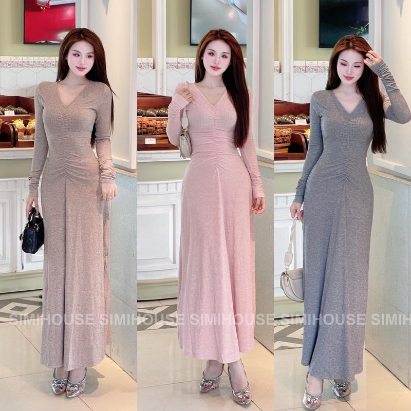 VÁY BODY LEN GÂN MỊN CỔ TIM NHÍU NGỰC / Đầm len Nữ body thiết kế che khuyết điểm tay nhíu Women Dress