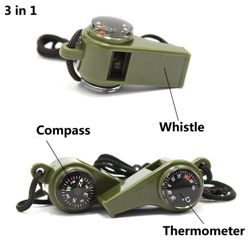 3 In 1 Multi-function Hiking Survival Emergency Whistle Compass Thermometer 0