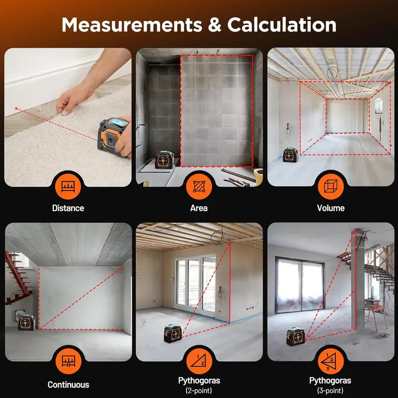 2 in 1 Laser Rangefinder, USB Rechargeable High Precision Digital Measuring Tool, Portable Handheld Measuring Tool for Home Decor, Construction 7