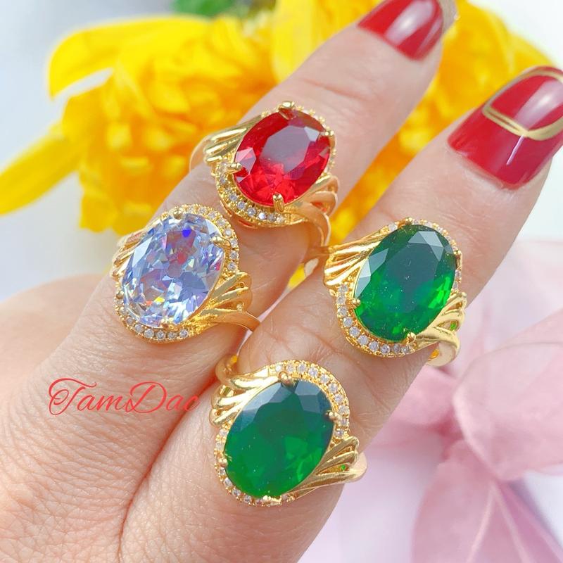 Nhẫn Đá  xaphia / Xanh Lá / Đỏ / trắng /  mạ vàng 24k Thời Trang Cho  phái nữ. 1