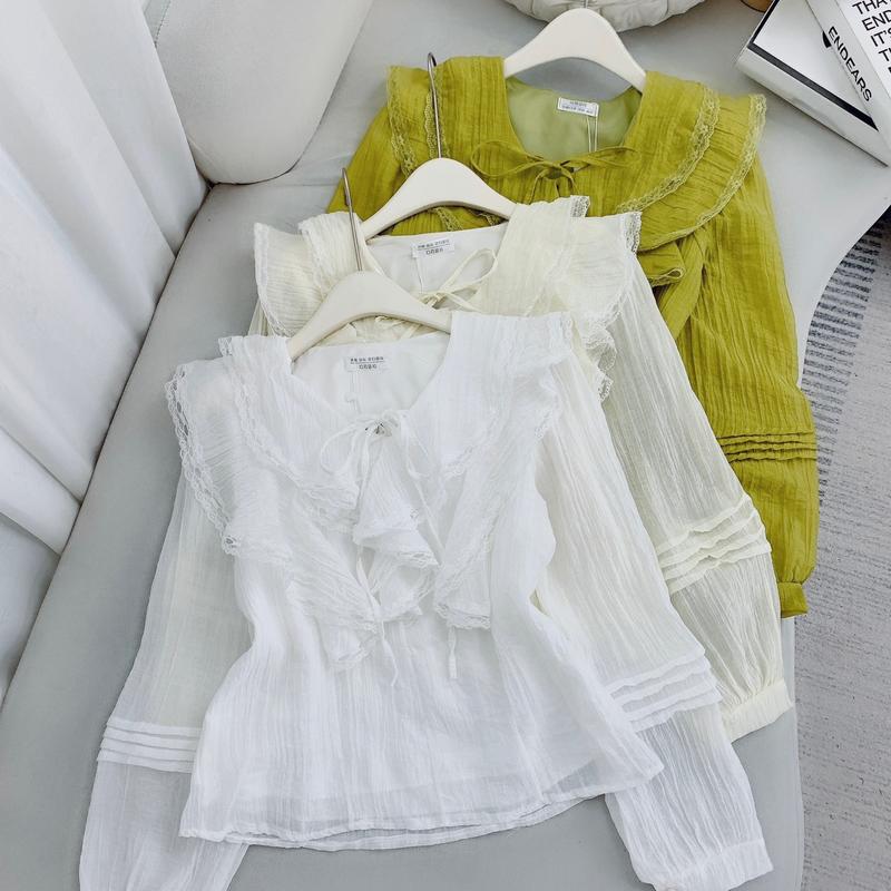 Áo sơ mi voan tơ cổ bèo áo kiểu nữ dài tay tiểu thư Hàn Quốc A499 Women Top