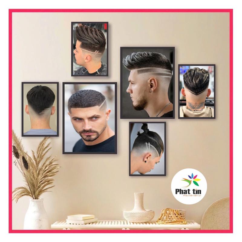  Set 6 tranh tóc nam đẹp decor salon tóc tóc nam tóc nữ tranh formex dán tường có sẵn keo dán xưởng tranh Phát Tín. 