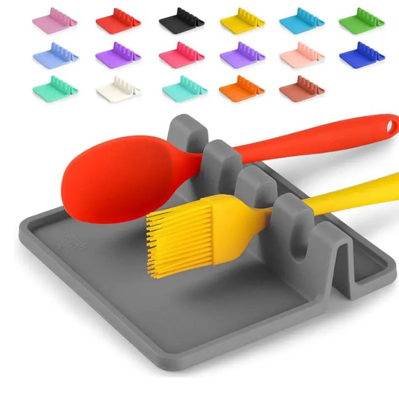 Silicone Cutlery Holder, 1 Set Kitchen Spoon Holder with Drip Pad, Heat-resistant Dishwasher Washable Kitchen Utensil Holder for Home Dining Room Barbecue 0