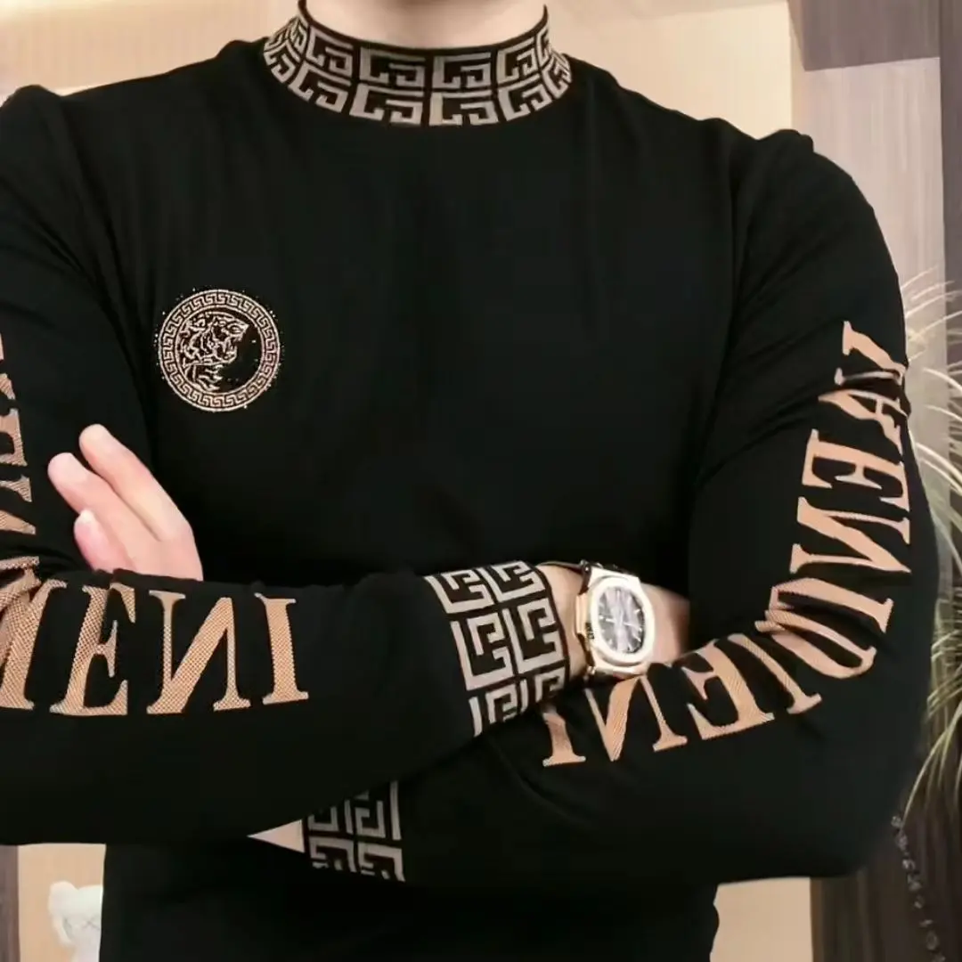 Men's turtleneck sweater, handsome men's base shirt, fashionable base shirt, sports warm long-sleeved T-shirt