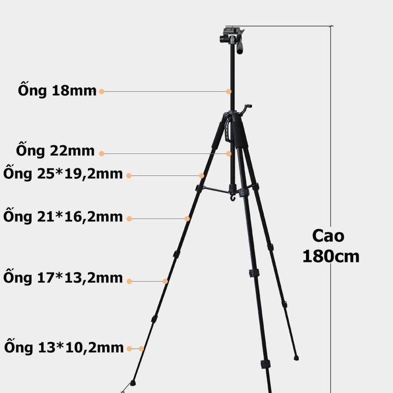 Tripod Điện Thoại 1.8m Kiêm Chân Máy Ảnh 360 Độ Chắc Chắn, Điều Chỉnh Cao Thấp, Dùng Để Chụp Ảnh Quay Phim 5