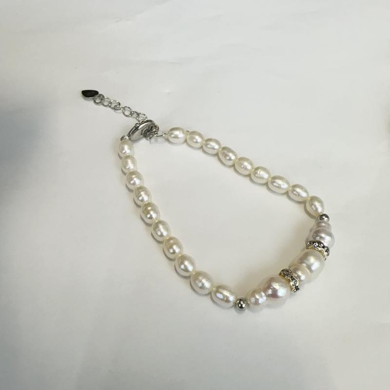 Vòng Tay Ngọc Trai Nước Ngọt, 4-7mm, Bạc Mịn S925, Khóa Thời Trang, Vòng Tay Bạc Sterling, Thiết Kế Cổ Điển Và Đơn Giản 1