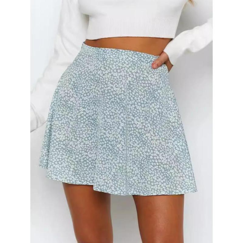 [LS] Floral Skirt Chiffon Printed Umbrella Skirt Fresh Invisible Zipper Skirt Lady Fashion Basic New Hot Sale Womenwear Minimalist Model 6644 1