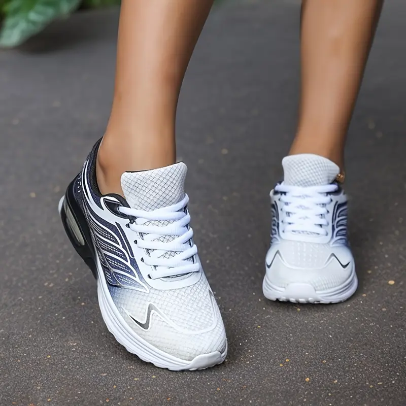Stylish Women's Mid-Top Sneakers with Air Cushion - Breathable Mesh, Gradient Purple to White, Lace-Up Casual Sports Shoes, Comfortable EVA Insole, All-Season Wear 2
