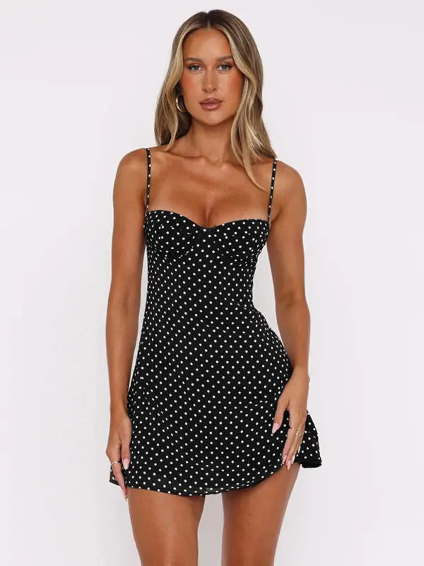 Women's Polka Dot Print Cami Dress, Casual Sleeveless Spaghetti Strap Short Dress for Summer, Ladies Clothes for Beach Holiday, Womenswear 6