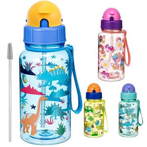 Botella de Agua con Patrón de Dinosaurio de Dibujos Animados, 1 Unidad de 500ML Botella de Agua a Prueba de Fugas con Popote & Cepillo para Popote & Cepillo para Vaso, Vaso para Beber para Casa Oficina Escuela, Vajilla para Beber