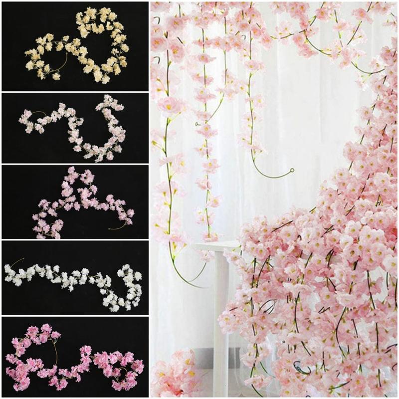 Product Introduction of maxinthe Creative Multicolor Artificial Flower Cherry Vine DIY Accessories Ornament Simulation Flower Rattan Photo Props Silk Petal Lifelike Plant Wall Wedding Arch 12