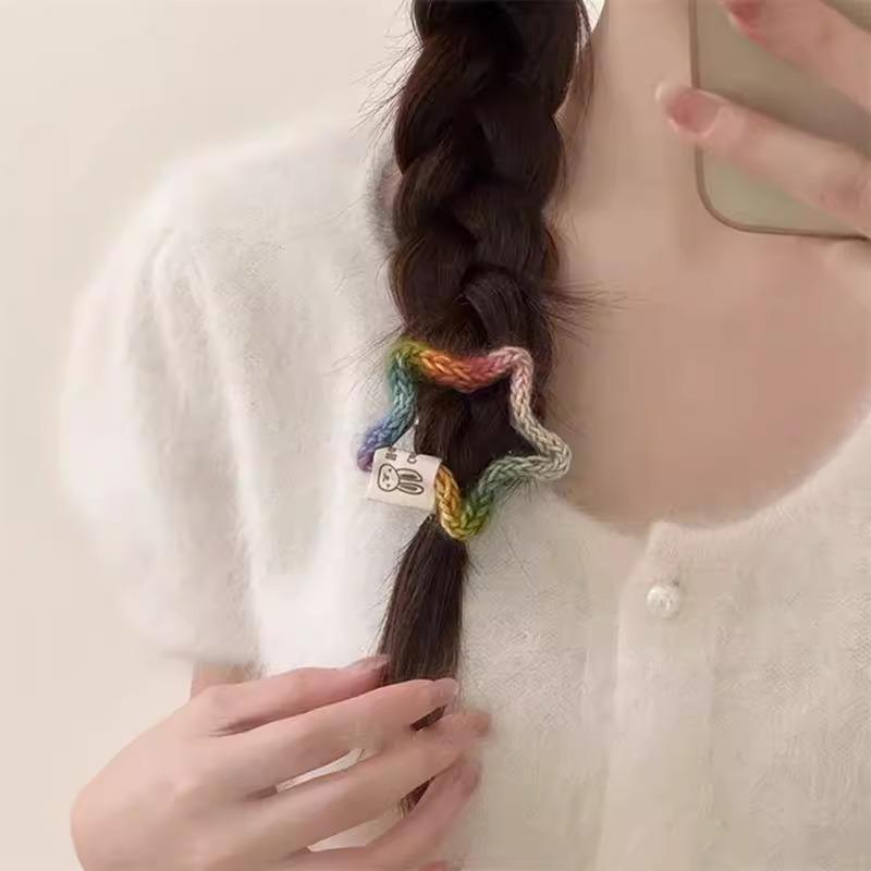 Cute Rainbow Color Wool Woven Barrettes Female Forehead Hairpin Side Fringe Clip Back Head BB Clip Hairware 1