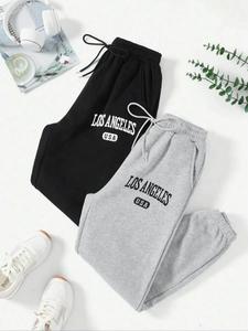 2 Piezas de Pantalones Jogger para Mujer con Estampado de Letras, Forro de Vellón, Gruesos y Cálidos, Pantalones Casuales Transpirables para Correr en Otoño e Invierno, Ideales para Uso Diario