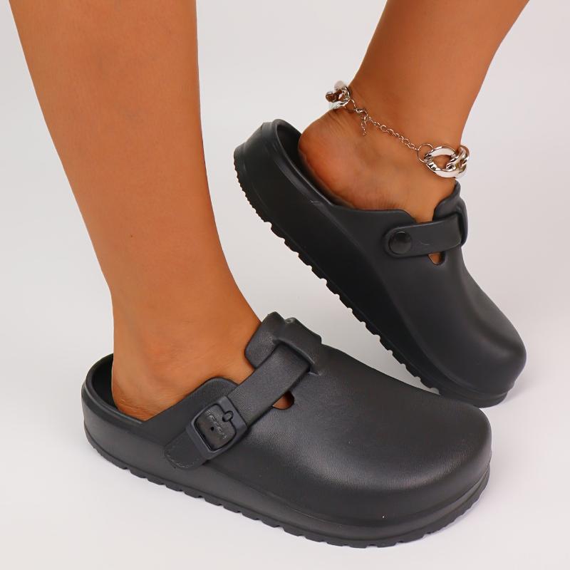 Product Introduction of Women's Solid Color EVA Clogs, Buckle Band Lightweight Soft Sole Walking Clogs, Half Versatile Daily Footwear Shoe Girl 18