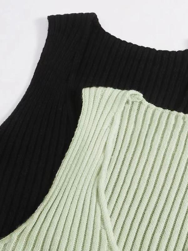 Women's Plain Ribbed V Neck Cropped Sweater Vest, Comfy Clothes for Girls, Casual Sleeveless Crop Knit Top, Summer Outfits 2024, Summer Clothes, Women's Knitwear for Daily Wear 6