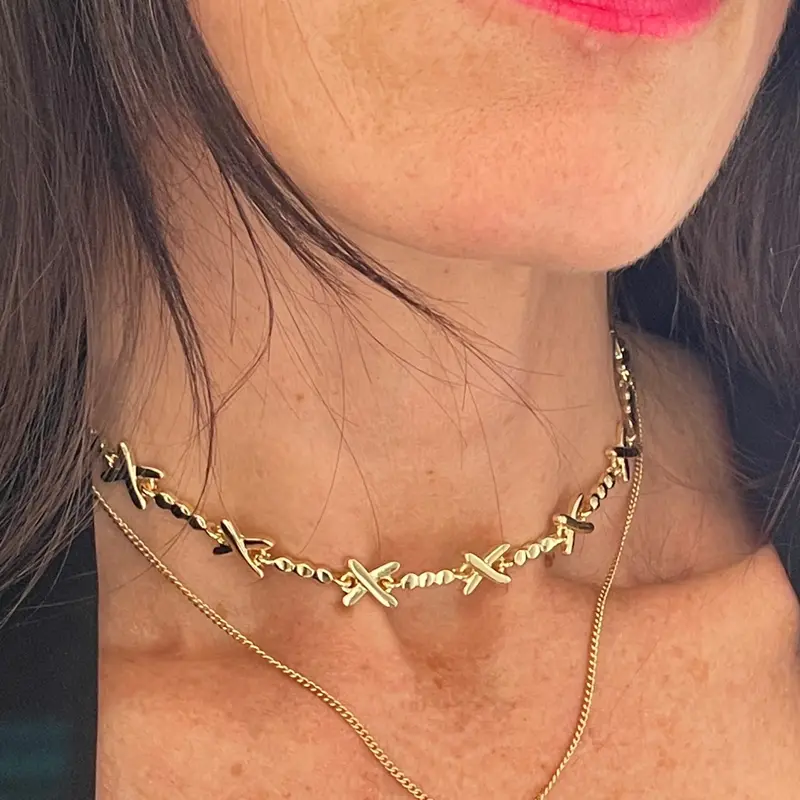 All Gold Kiss Cross Choker Necklace, Gemma Choker Necklace 3