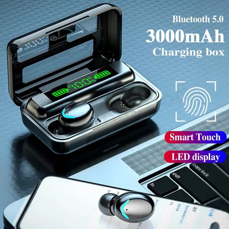 Headset Bluetooth TWS F9-5 LED Smart Display with Powerbank Bass Earphone Headphone Earphones