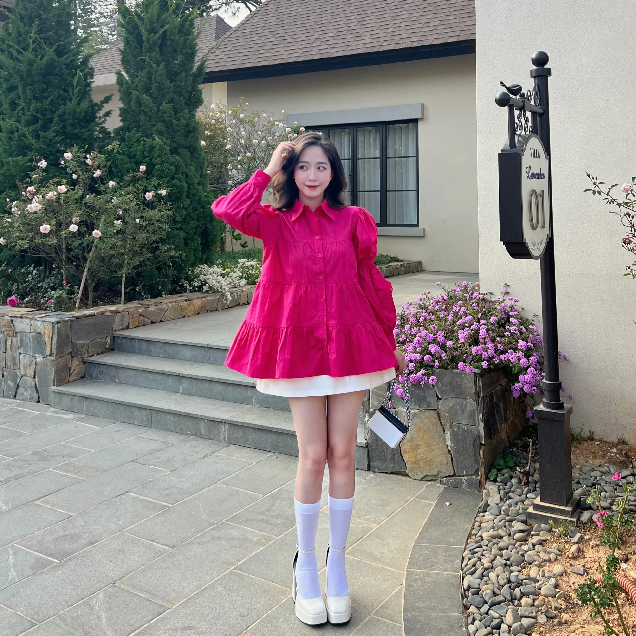 YU CHERRY | Áo sơmi tay dài form babydoll Shirred Sleeve Babydoll Shirt YA449