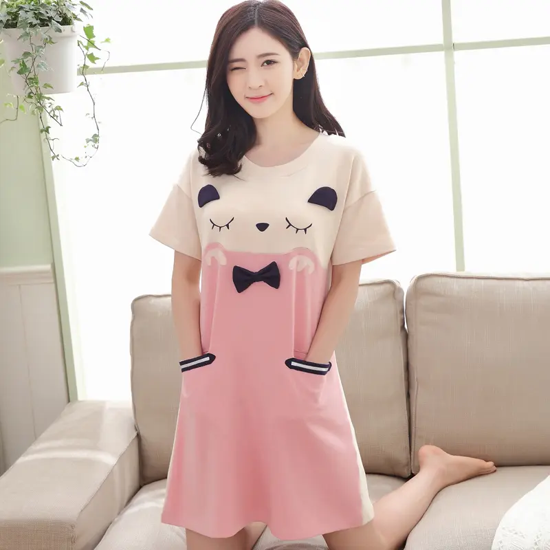 Váy Ngủ Công Chúa, Phong Cách Hàn Quốc, Chất Liệu Bông, ngắn Tay, Thích Hợp Cho Mùa Hè, Đồ Ngủ Cho Bé Gái, Thiết Kế Hoạt Hình Ngọt Ngào Và Dễ Thương, Váy Mặc Nhà