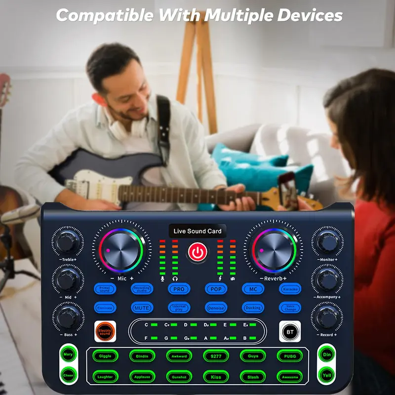 Podcast Equipment Bundle, Audio Interface with Voice Changer & Condenser Microphone, Audio Mixer Perfect for Recording, Broadcasting, Live Streaming 5