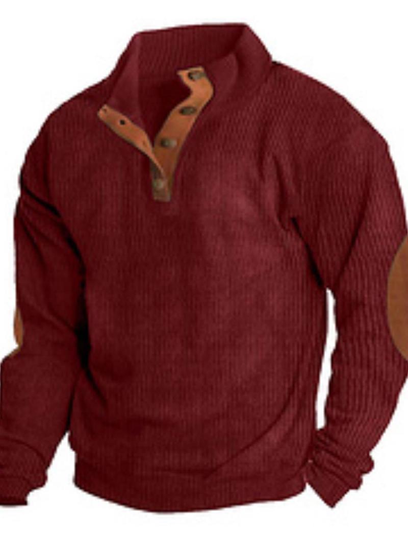 Product Introduction of Men's Regular Fit Patched Detail Stand Collar Sweatshirt, Casual Long Sleeve Pullover for Spring & Fall, Fashion Men's Top for Daily Wear 7