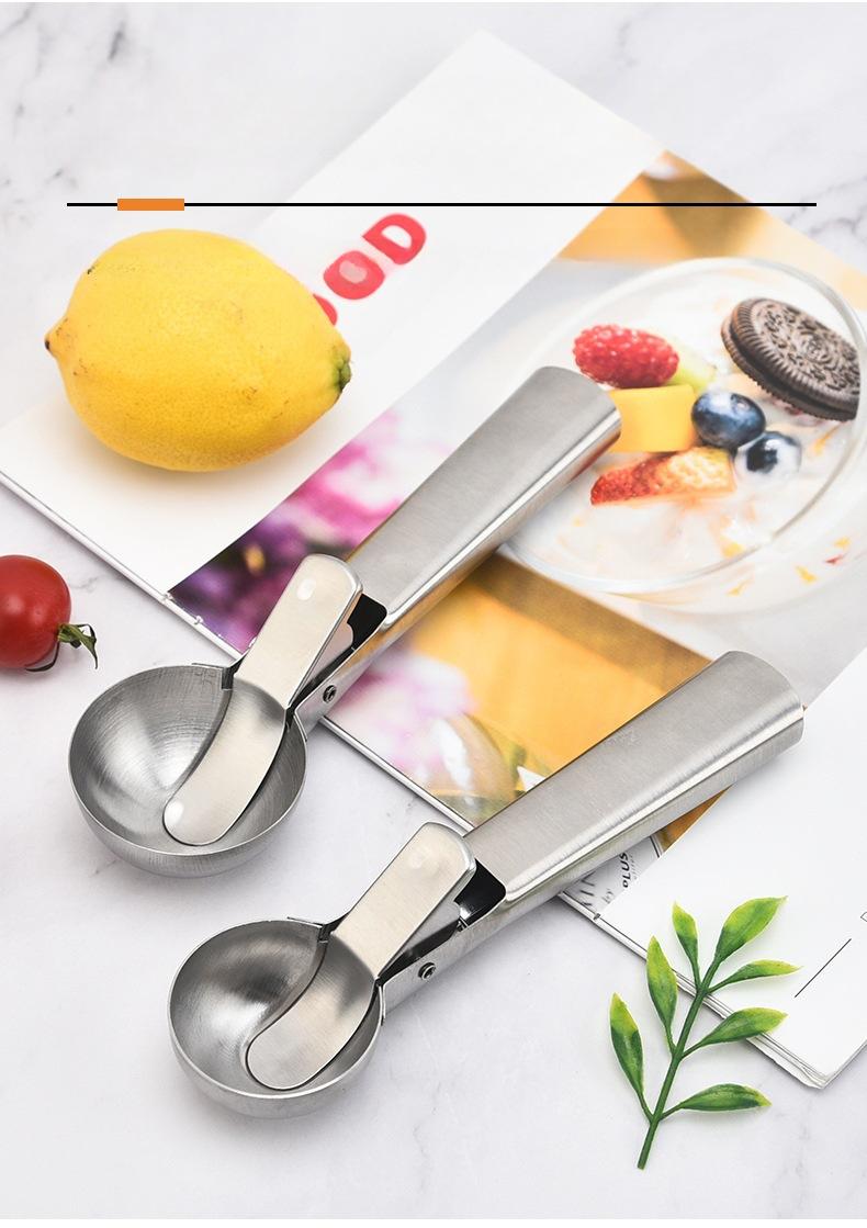 Product Introduction of Stainless Steel Multifunctional Iced Cream Spoons Non-Stick Fruit Ice Ball Maker Watermelon Ice Cream Spoon Tool Sugar Spoons 6