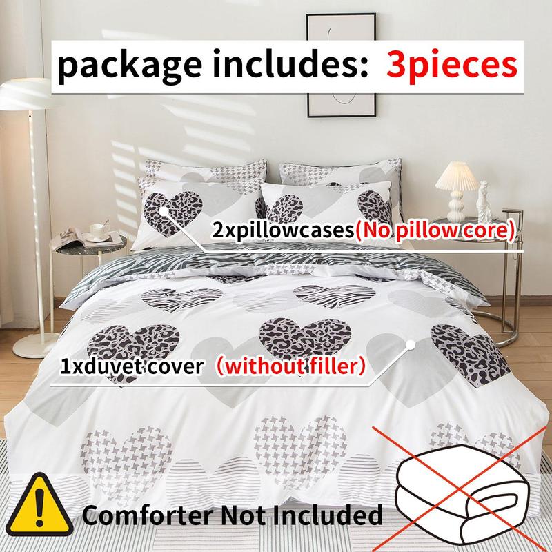 Heart Print Duvet Cover & 2 Counts Pillowcase without Filler, 3 Counts/set Soft Bedding Sets for Bedroom Use, Dust-proof Christmas Decor Bedding for Home, House Decor, Gifts For Men, Christmas Gifts, Christmas Decorations 3