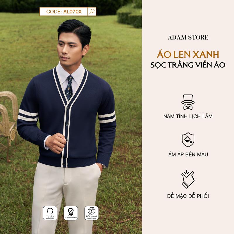 ÁO LEN CARDIGAN NAM ADAM STORE XANH SỌC TRẮNG VIỀN XANH AL070X