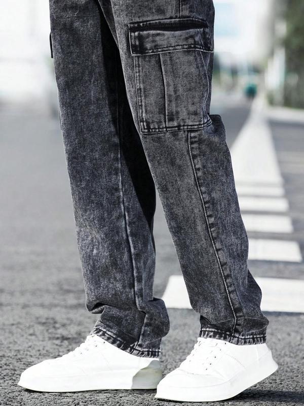 Casual Street Solid Pocket Loose Denim Jeans Casual Street Solid Pocket Loose Denim Jeans