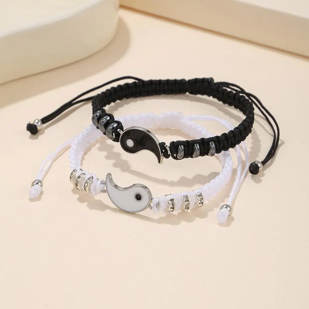 Simple Tai Chi Couple Rope Bracelet Black And White Yin And Yang Rope Braided Telescopic Adjustment Bracelet For Men And Women Couple