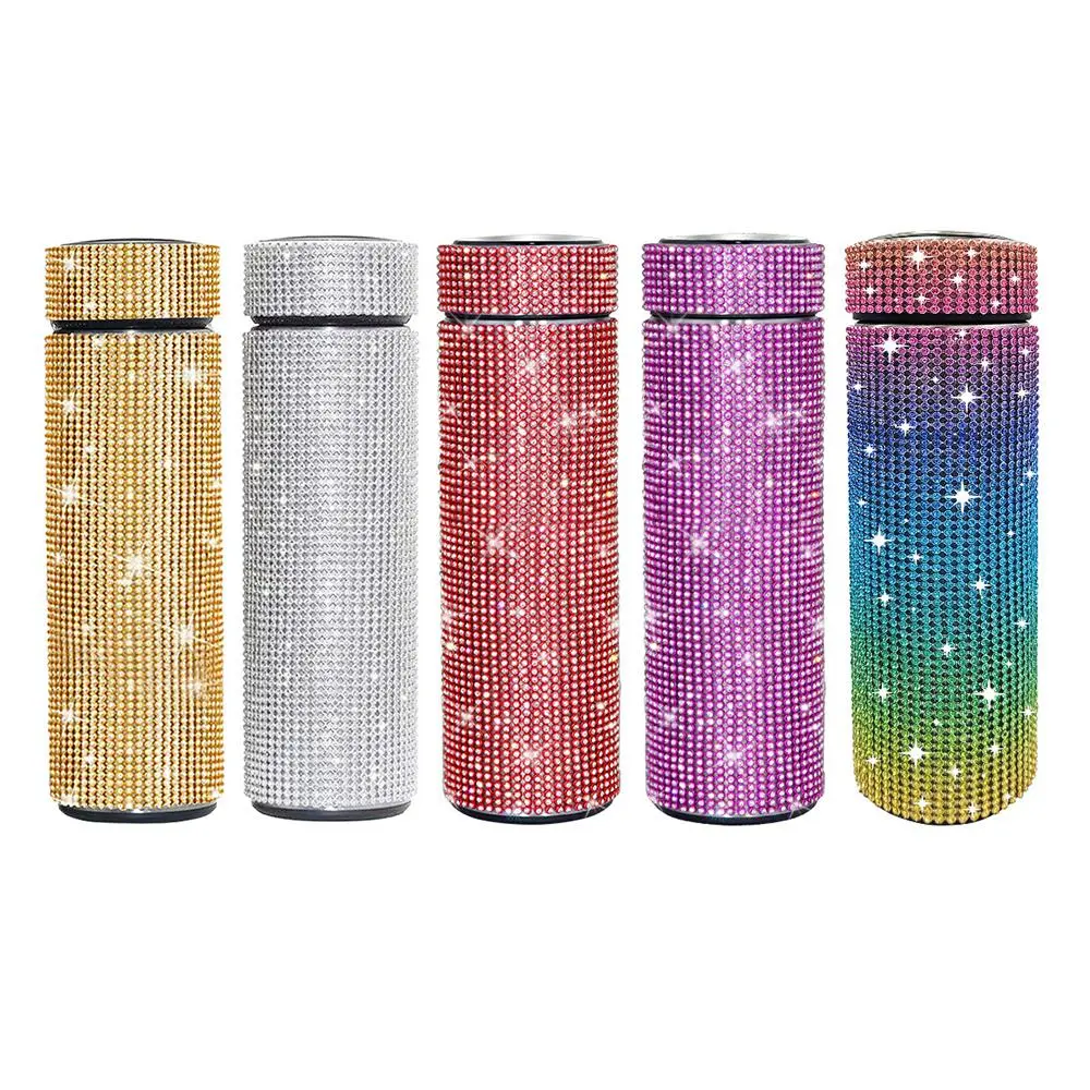 Rhinestone Decor Vacuum Flask, 1 Count 17oz Stainless Steel Insulated Water Bottle, Portable Drinking Cup for Home Office School