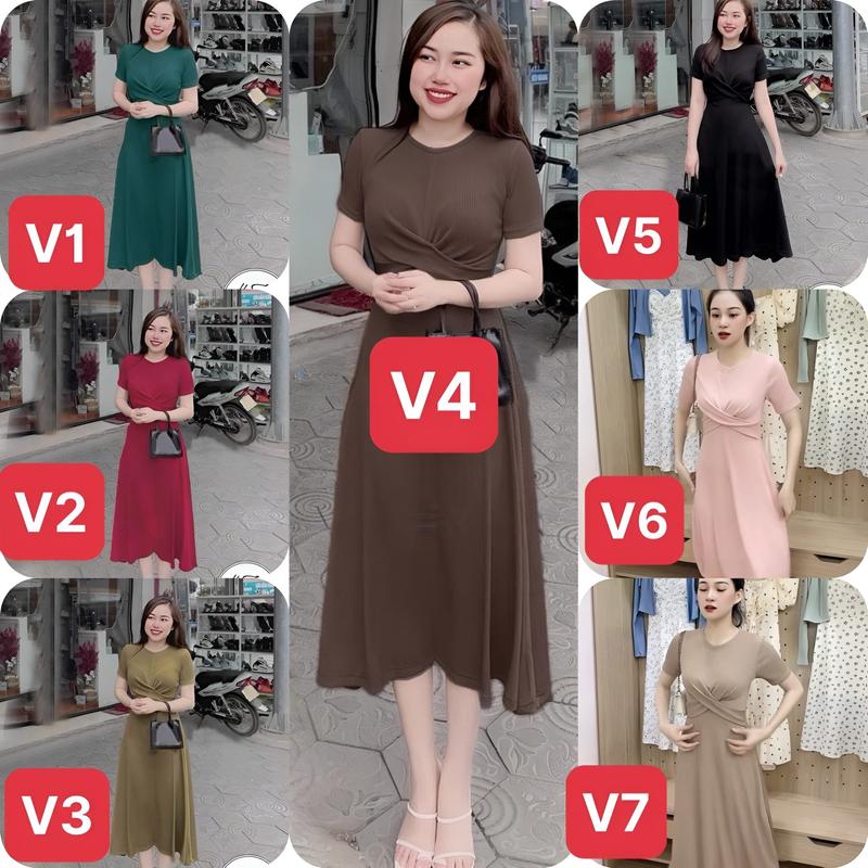 (40-80kg) ĐÂM bầu bí bon chen thoải mái, Váy thiết kế xoắn phía trước eo tà xè tôn dáng, vải thun tăm lạnh