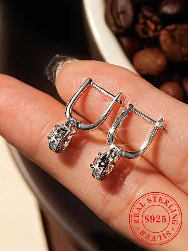 925 Sterling Silver Synthetic Moissanite Decor Dangle Earrings, Elegant Jewelry for Party, Daily Clothing Decor for Girl 8