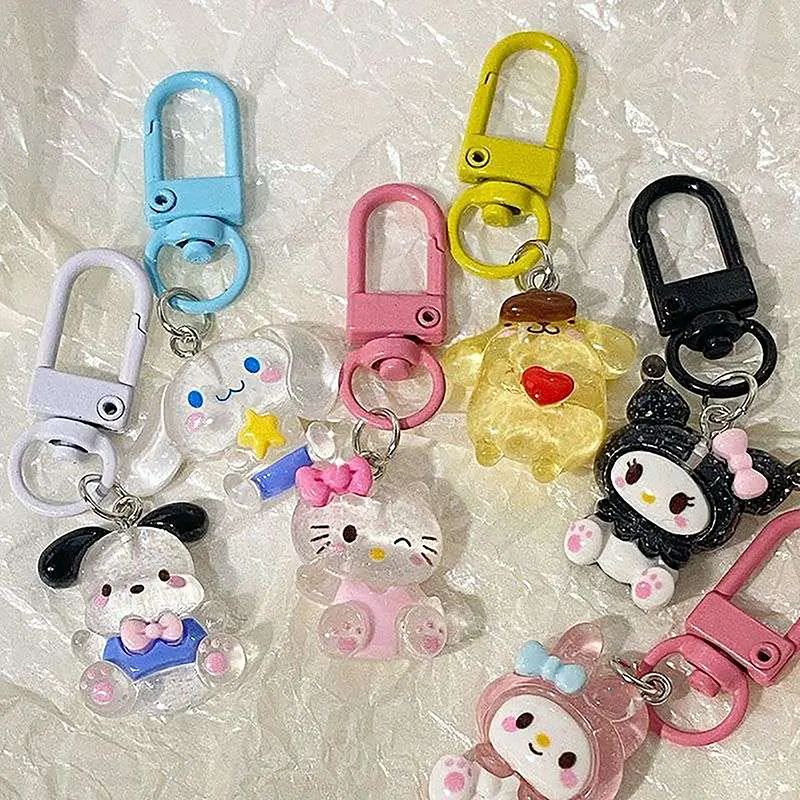 Rantai Kunci Berkelip Halus Lutsinar, Tema Anime, Menampilkan Anjing Jed Kartun, Kuromi, Melodi, Aksesori Comel, Cincin Kunci, Loket Beg