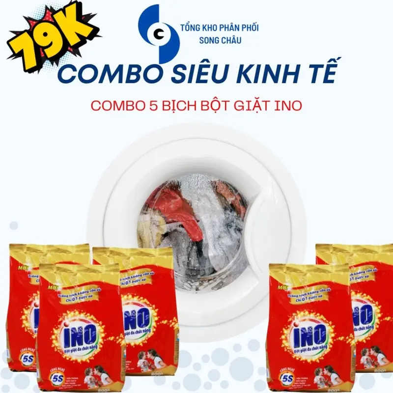 GIÁ SỐC - COMBO 5 Bịch Bột giặt INO 700gr trắng sáng, siêu sạch, siêu thơm, siêu bảo vệ da tay, siêu tiết kiệm 0
