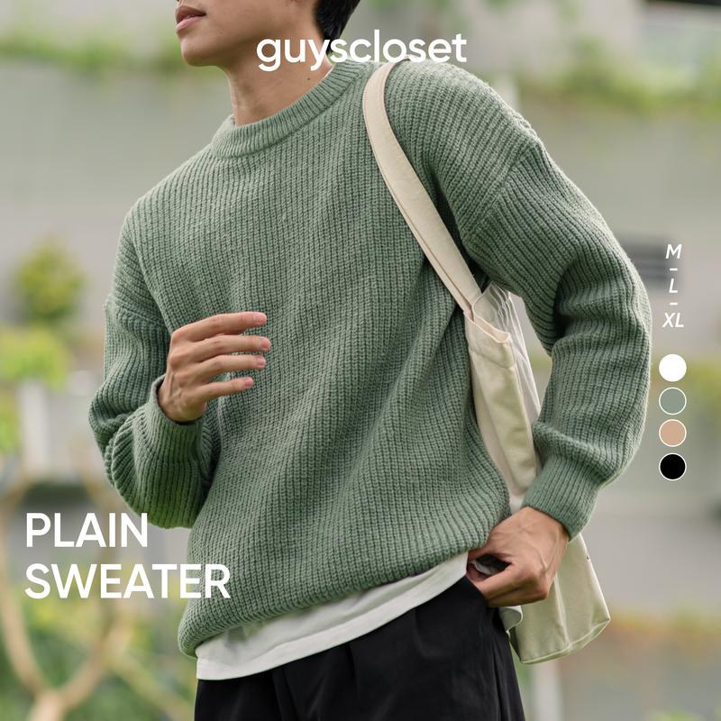 Áo Len Nam Guy's Closet Plain Sweater - Chất Len Thừng Dày Dặn Mềm Mại-Phong Cách Tối giản, Hàn Quốc - Màu Xanh, Be, Trắng, Đen